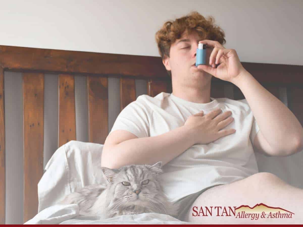 Man Using An Inhaler Because Of Allergic Asthma In Arizona